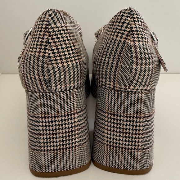 Steve Madden Mary Jane Pump Neutral Plaid Fabric Upper Chunky Heel Size 8 M - Picture 6 of 14